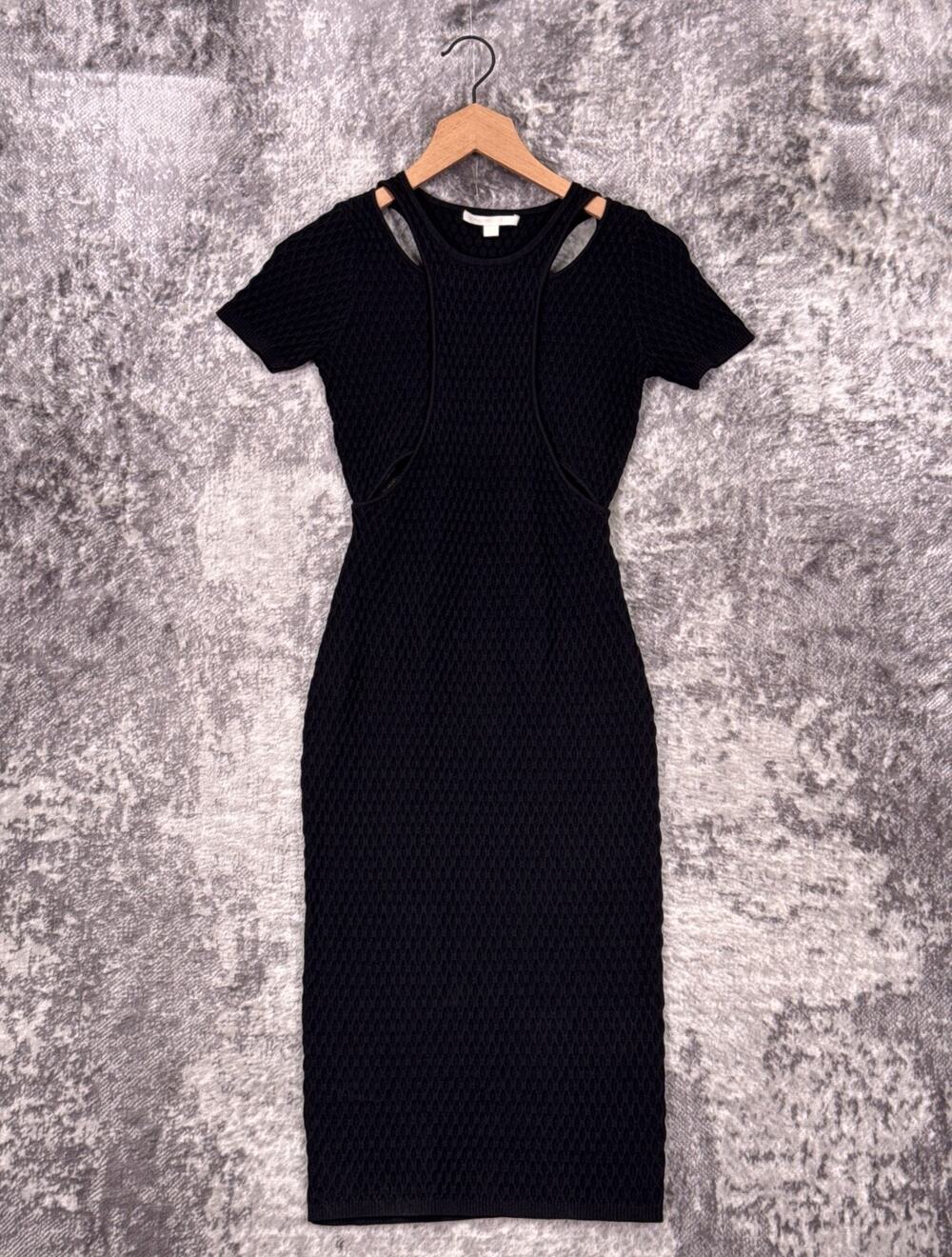 Jonathan Simkhai Dress XS Womens Black Textured Knit Cutout Bodycon Sheath